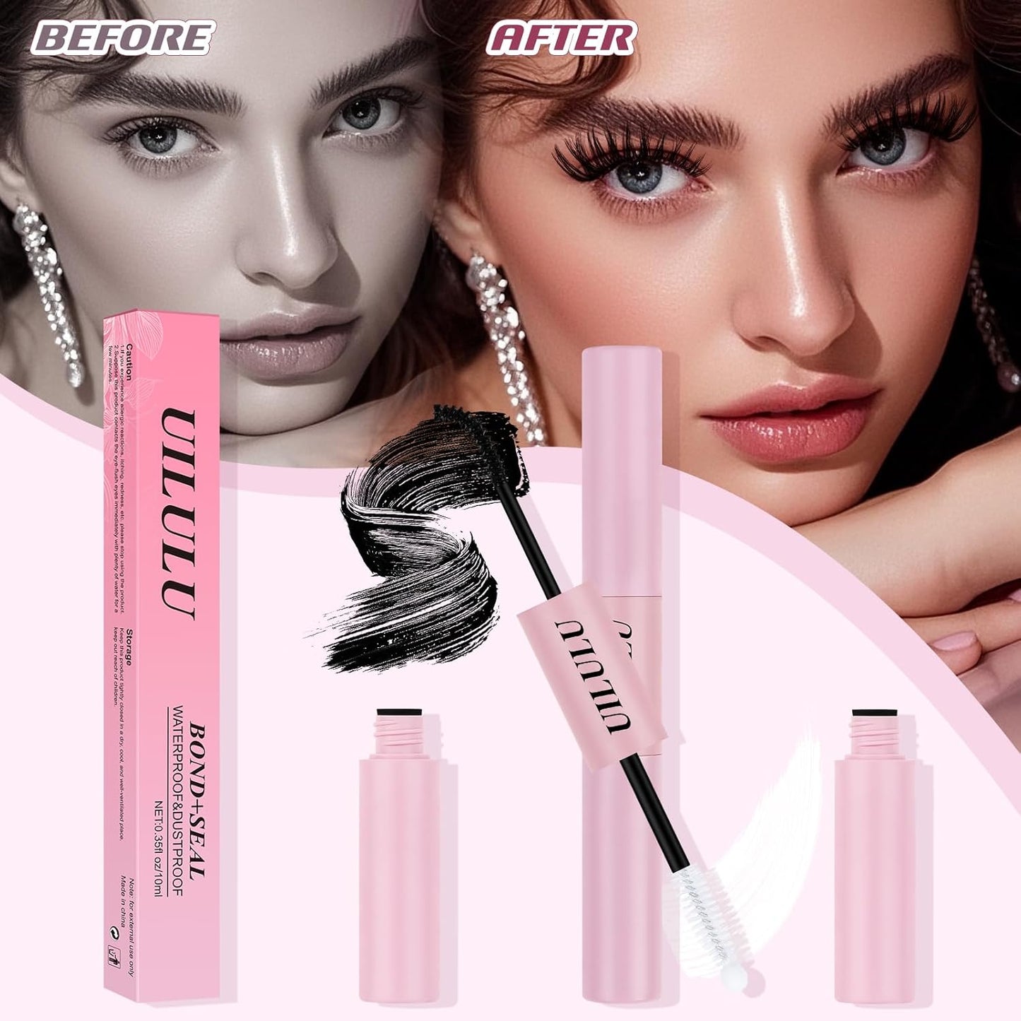 Lash Bond and Seal - 2-in-1 Lash Glue (5ml) & Sealer (5ml) for DlY Lash Extensions at Home, Waterproof Eyelash Adhesive for Cluster& Individual Lashes, Black Bond Eyelash Glue with Strong Hold-FemmiqueWomen