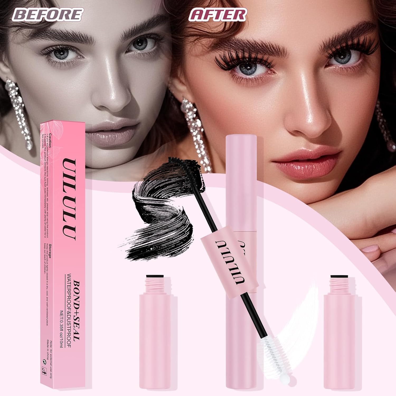 Lash Bond and Seal - 2-in-1 Lash Glue (5ml) & Sealer (5ml) for DlY Lash Extensions at Home, Waterproof Eyelash Adhesive for Cluster& Individual Lashes, Black Bond Eyelash Glue with Strong Hold-FemmiqueWomen