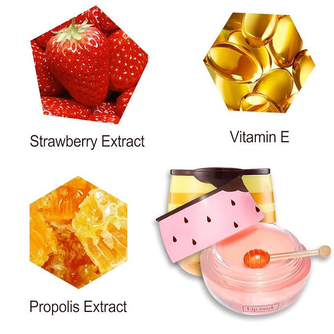 2 PCS Bee Lip Balm Lip Mask Honey Pot, Honey & Strawberry Lip Mask Propolis Moisturizing Lip Balm with Stick - Hydrating Prevention Dry and Cracked Lip Scrubs Exfoliato Lip Wrinkle Care-FemmiqueWomen
