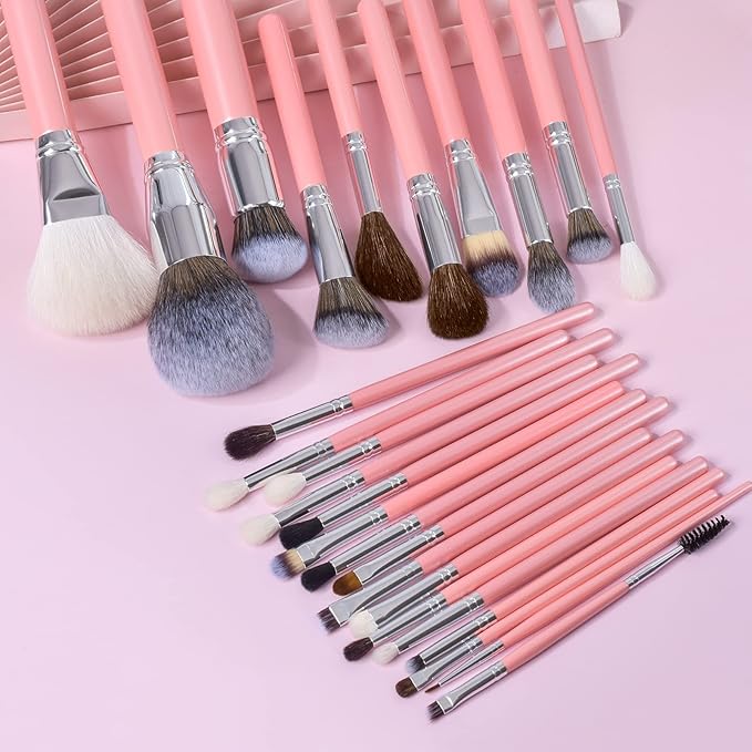 Bueart Design Makeup Brushes Set 26pcs Real Natural Goat Hair Professional labeled Foundation Face Blending Blush Concealers Eyeshadow Brush Set(26Pcs Pearl Pink)-FemmiqueWomen