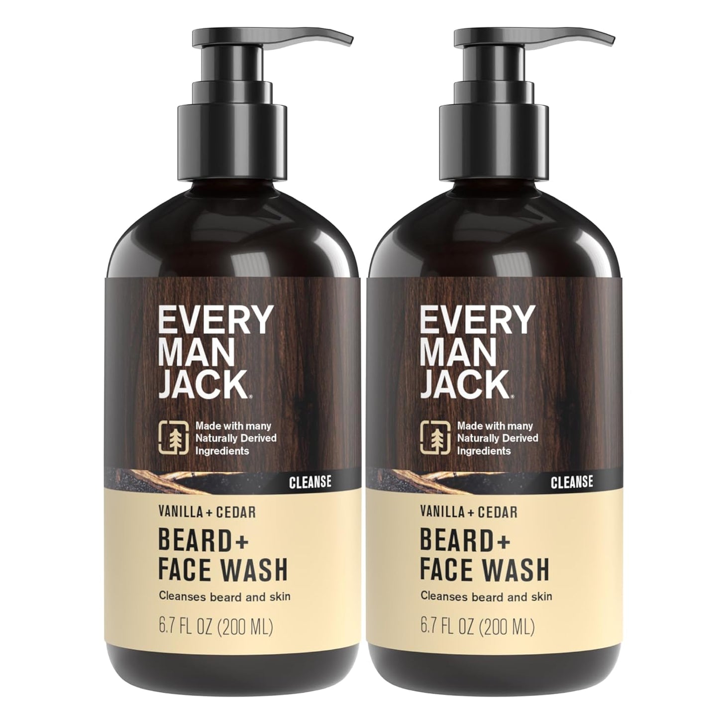 Every Man Jack Beard + Face Wash - Vanilla & Cedar Fragrance - Cleans & Softens Your Beard and Skin - Naturally Derived w/Aloe and Glycerin- 6.7 fl oz - 2 Pack-FemmiqueWomen