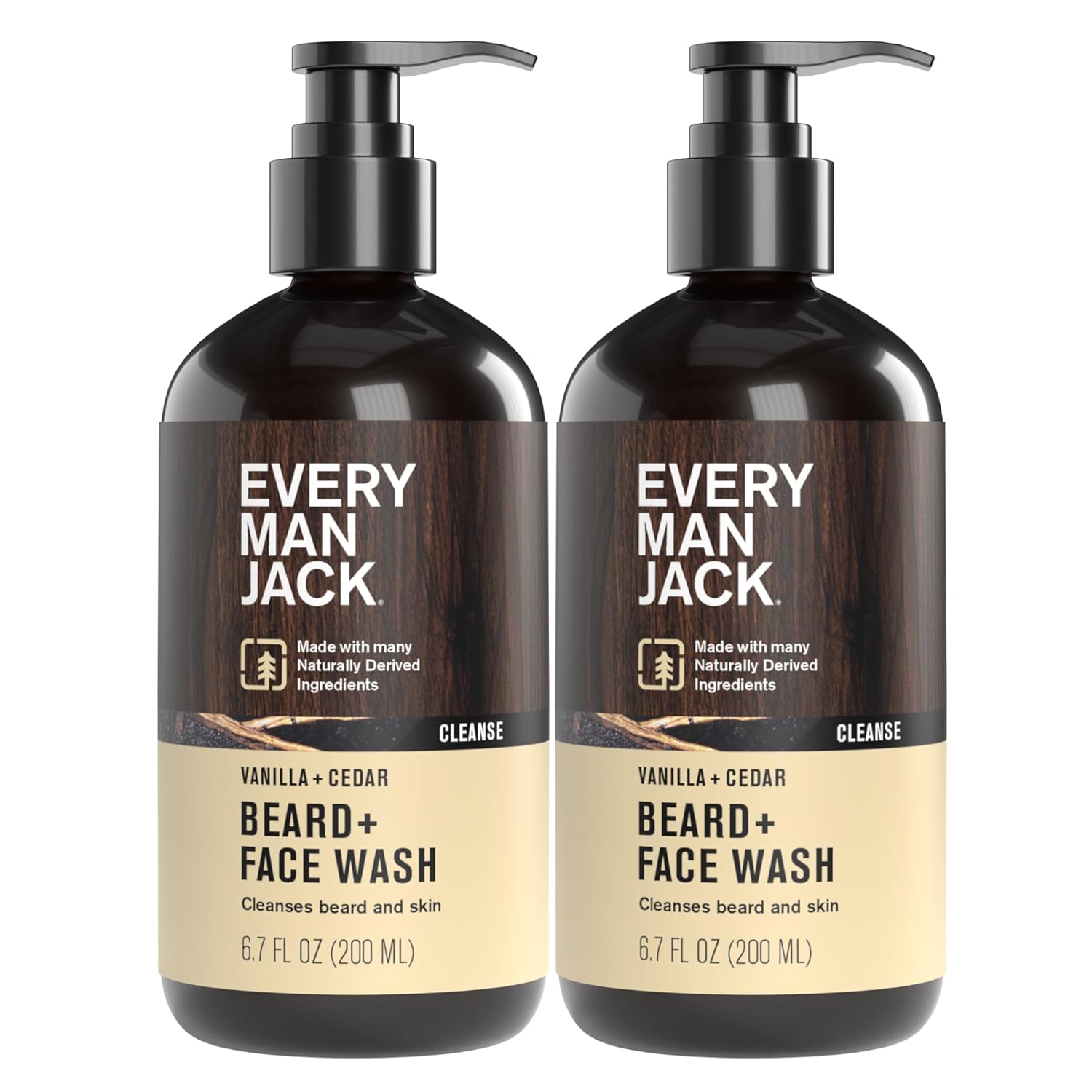 Every Man Jack Beard + Face Wash - Vanilla & Cedar Fragrance - Cleans & Softens Your Beard and Skin - Naturally Derived w/Aloe and Glycerin- 6.7 fl oz - 2 Pack-FemmiqueWomen