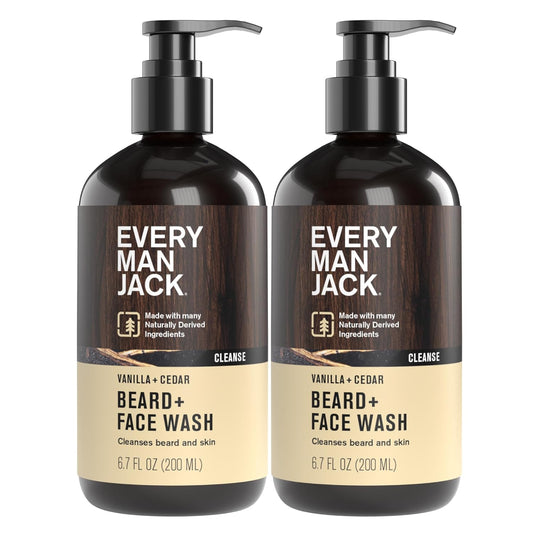 Every Man Jack Beard + Face Wash - Vanilla & Cedar Fragrance - Cleans & Softens Your Beard and Skin - Naturally Derived w/Aloe and Glycerin- 6.7 fl oz - 2 Pack-FemmiqueWomen