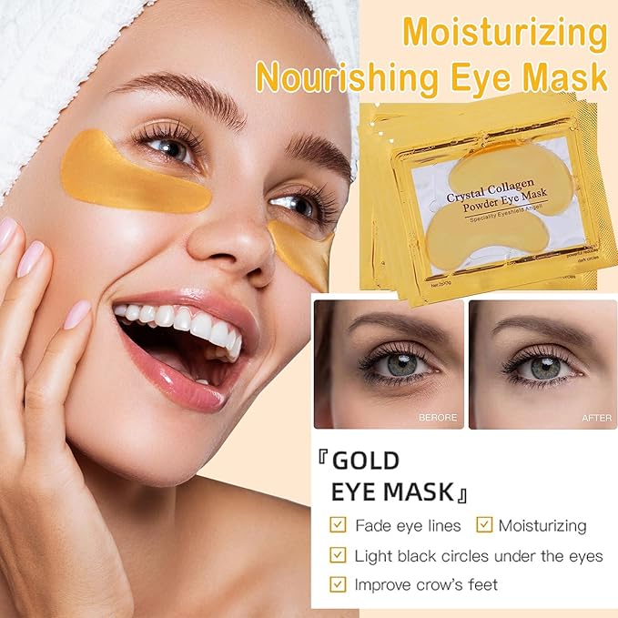 30 Pairs Cherry Lip Masks & 24K Gold Under Eye Patches, Gel Crystal Collagen Lip & Eye Patches for Puffy Eyes, Effectively Moisturizing Nourishes Lip & Eye Skin for Reducing Fine Lines & Dark Circle-FemmiqueWomen