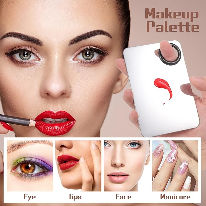 2 in 1 Set Makeup Mixing Palette, Stainless Steel Foundation Palette with Spatula for Mixing Foundation Eye Shadow Eyelash Nail Art-FemmiqueWomen