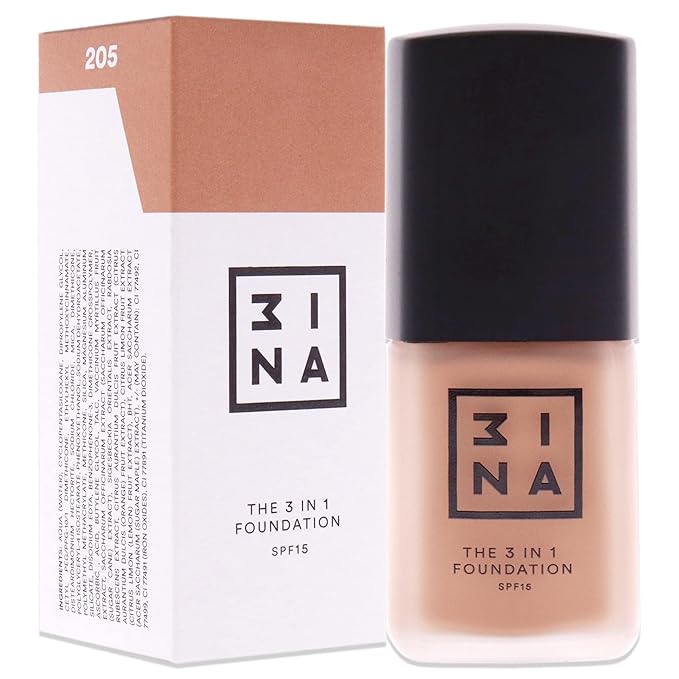 3INA The 3-In-1 Foundation 205 - Vegan Formula - Combination Of Primer, Concealer And Foundation - Medium Coverage - Natural Finish - Perfect For Covering Lines And Blemishes - Long Lasting - 1.01 Oz-FemmiqueWomen