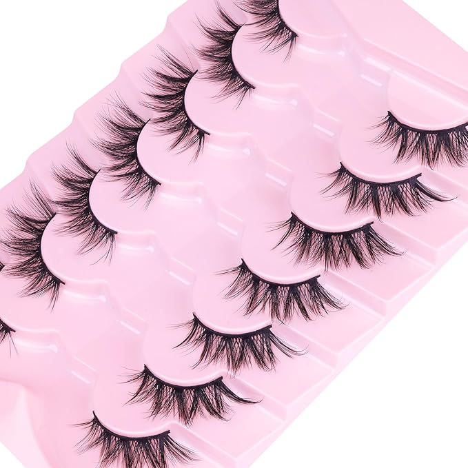 Half Lashes Fox Eye Faux Mink Lashes Wispy Eyelashes Cat Eye 20mm Fake Lashes Spiky Strip Eyelashes Pack 7 Pairs-FemmiqueWomen