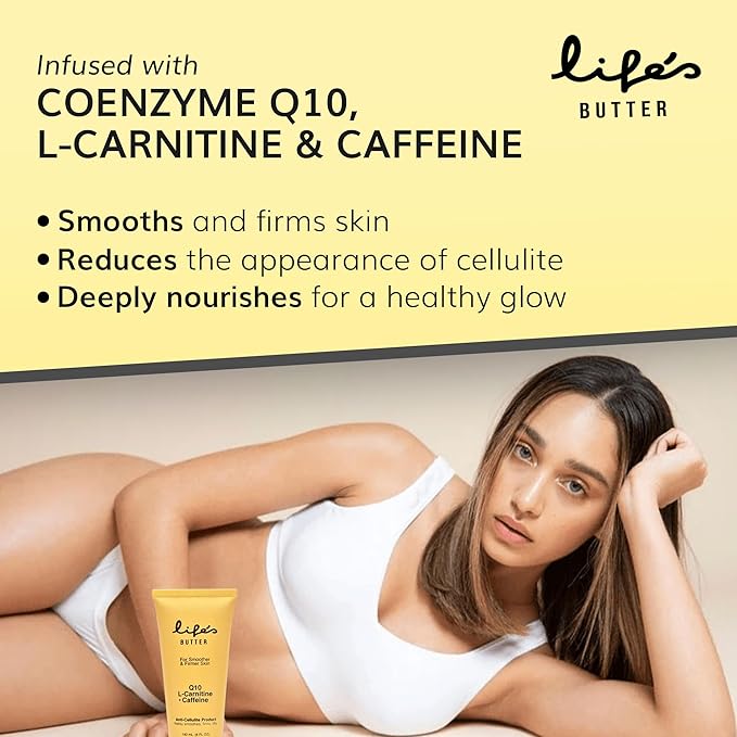 LIFE'S BUTTER Anti-Cellulite Cream - 100% Natural - Made in USA - Cruelty-Free - Hypoallergenic - Best Cellulite Reduction - Skin Firming + Tightening for Women L-Carnitine + CoQ10 + Caffeine – 6oz-FemmiqueWomen