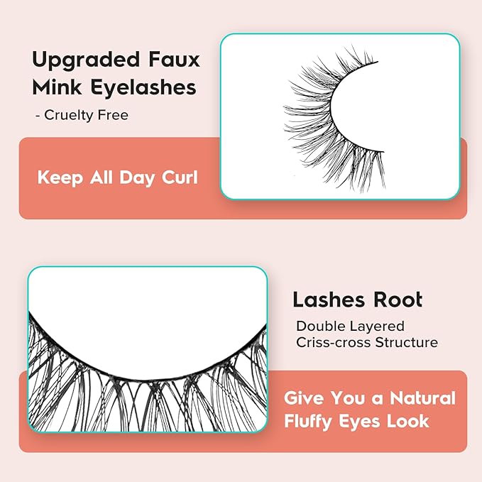 False Eyelashes Natural Look Wispy Lashes 10mm Short Lash C Curl 0.1MM Thin Band Lashes Pack Siligli Fake Eyelash 7 Pair-FemmiqueWomen