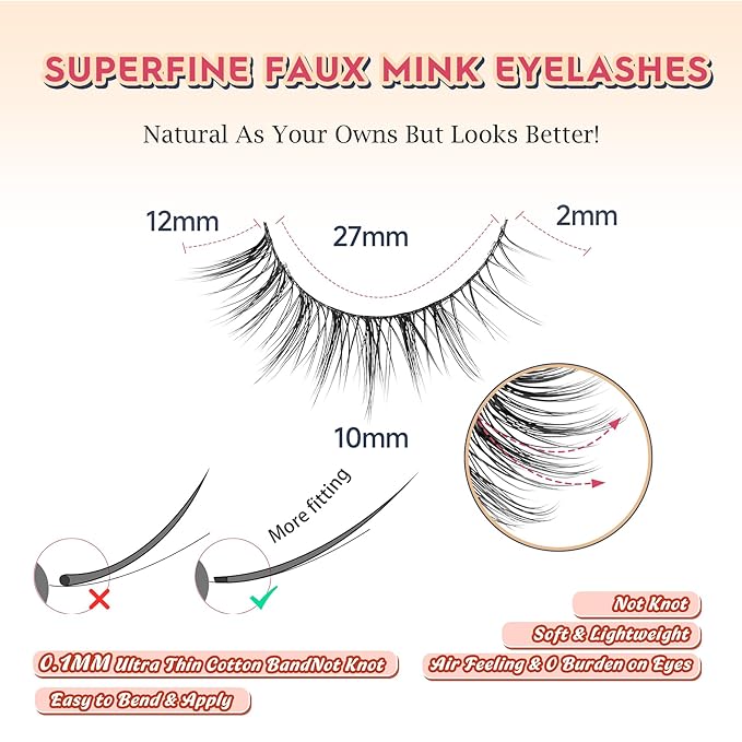 Natural Lashes Wispy Eyelashes Natural Look Short Lashes Pack 12mm Eyelashes C Curl False Lashes Thinner Band 3D Volume Fake Eyelashes 7 Pair Siligli-FemmiqueWomen