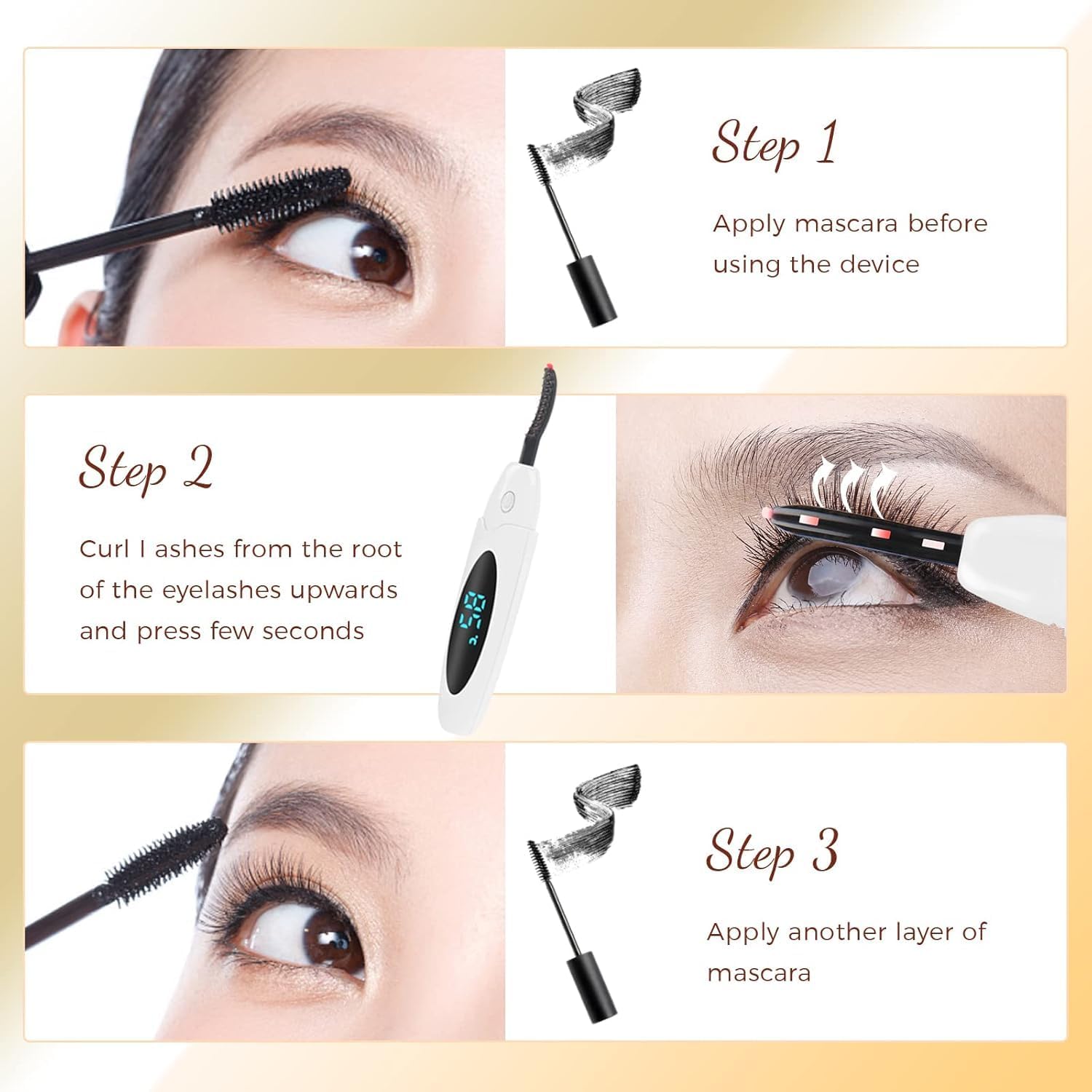 Heated Eyelash Curlers Electric Eyelash Curler with LED Display, 3 Temperature Modes Anti-Burn USB Rechargeable Natural Curling 24H Long Lasting for Women Makeup Tools Gifts WFB627-FemmiqueWomen