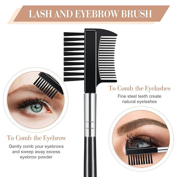 Skyley 4 Pieces Eyebrow Brush Eyelash Separator Brow Comb and Lash Spoolie Professional Eye Makeup Tools Metal Folding Lash Comb Black Double Head Eyelash Brush-FemmiqueWomen