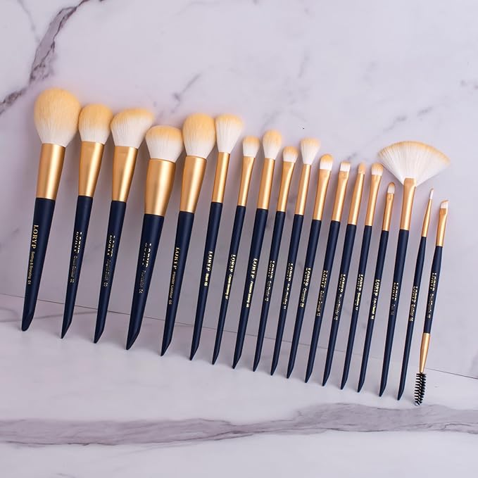 LORYP Makeup Brushes Set Labeled 18 Piece Face and Eye Brush Set Ultra soft hair Foundation, Concealer, Blush, Contour, Blending, Eyeshadow Blue Brush kit-FemmiqueWomen