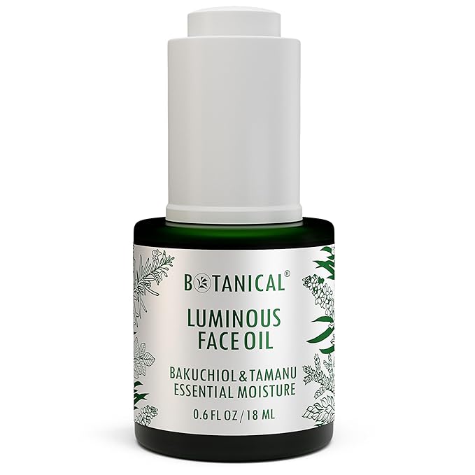 Botanical Luminous Face Oil | Skin Rejuvenating Tamanu & Bakuchiol w/Gua Sha Lift Scraper | Organic, Pure, Natural Skincare (0.6 fl oz | 18 ml)-FemmiqueWomen
