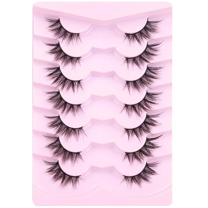 Half Lashes Fox Eye Faux Mink Lashes Wispy Eyelashes Cat Eye 20mm Fake Lashes Spiky Strip Eyelashes Pack 7 Pairs-FemmiqueWomen