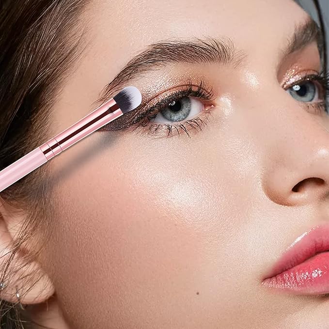 MSQ Eye Makeup Brushes Set with Soft Synthetic Hairs & Real Wood Handle for Eyeshadow, Eyebrow, Eyeliner, Blending (Pink), 12pcs-FemmiqueWomen