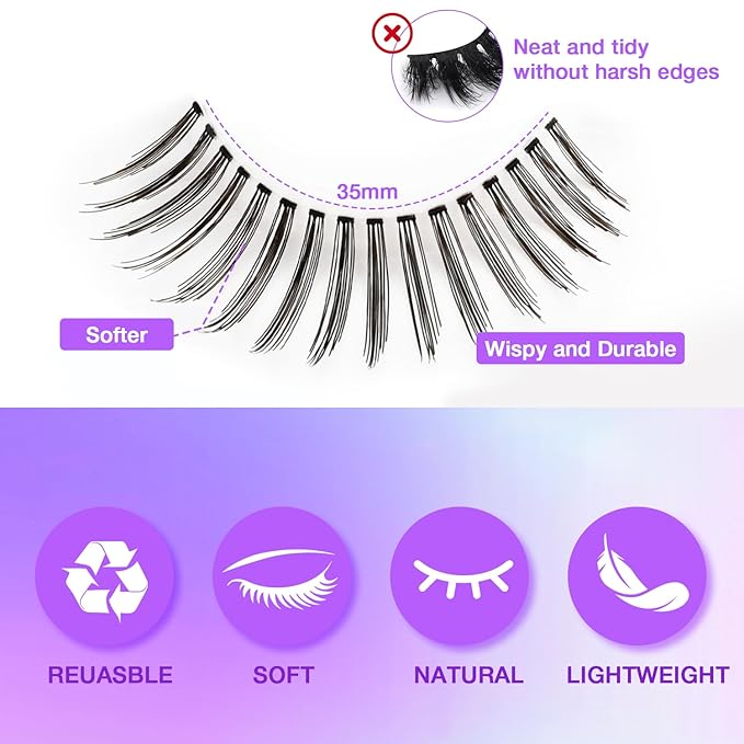 Wispy False Eyelashes Kit With Bond, Seal and Tweezer, 7 Pairs Natural Look Fake Cat Eye Lashes Strips Thin Band Extensions Waterproof Easy Eyelashes for Beginners DF99#-FemmiqueWomen