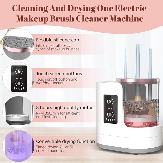 3 IN 1 Electric Makeup Brush Cleaner Machine With Makeup Brush Dryer-Holder-Portable Automatic USB Cosmetic Brushes Cleaner Tool for All Size Beauty Makeup Brush Set,Contour, Eyeshadow, Blush Brush-FemmiqueWomen
