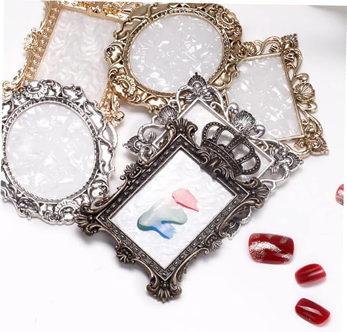 2 Pcs Nail Art Palette Nail Mixing Palette Polish Color Mixing Plate Golden Edge Nail Holder Display Board Heart Shape Cosmetic Mixing Tools (Gold)-FemmiqueWomen