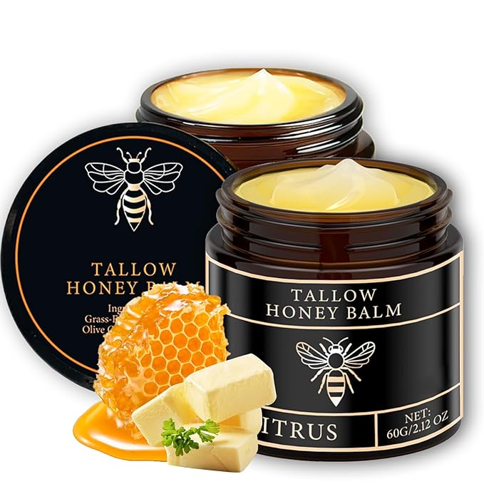 Tallow Honey Balm for Face Organic，Crema Cebo De Res Original，Handmade Tallow and Honey Balm for Face,Body，Sebo De Res Para La Cara，Based Supplies Tallow and Ho ney Bal m for Smooth Skin (2 Bottle)-FemmiqueWomen