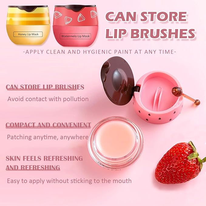 2 PCS Bee Lip Balm Honey Pot,Honey&Watermelon Lip Mask Overnight Moisturizing Prevention Dry and Cracked Lip Scrubs Exfoliator Lip Care,Lip Sleeping Mask Reduces Lip Lines-FemmiqueWomen