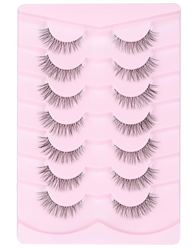 Natural Cat Eye Lashes Natural Eyelashes Wispy Mink Lashes Short Fake Lashes Clear Band Eye Lashes Pack 7 Pairs Small Demi Wispies Eyelashes-FemmiqueWomen