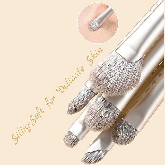 Eyeshadow Makeup Brushes Set with Case 8 PCS Soft Synthetic Hairs Eye Makeup Brushes for Blending Eyebrow Eyeliner Eyeshadow （Silver）-FemmiqueWomen