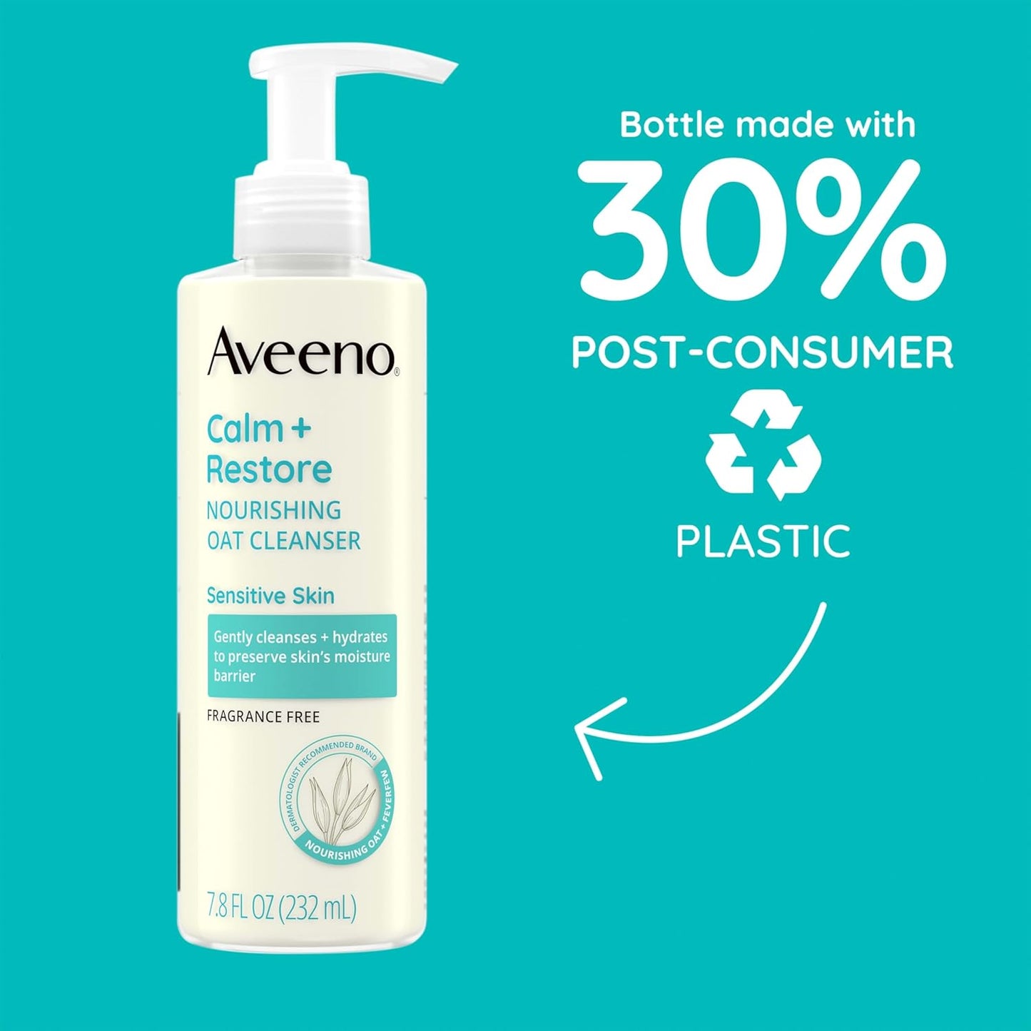 Aveeno Calm + Restore Nourishing Oat Face Cleanser for Sensitive Skin, Gentle Milky Cleanser with Nourishing Oat & Feverfew, to Preserve Skin's Moisture Barrier, Fragrance-Free, 7.8 fl. oz-FemmiqueWomen