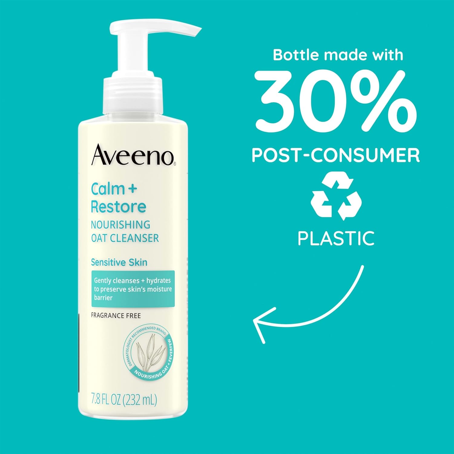 Aveeno Calm + Restore Nourishing Oat Face Cleanser for Sensitive Skin, Gentle Milky Cleanser with Nourishing Oat & Feverfew, to Preserve Skin's Moisture Barrier, Fragrance-Free, 7.8 fl. oz-FemmiqueWomen