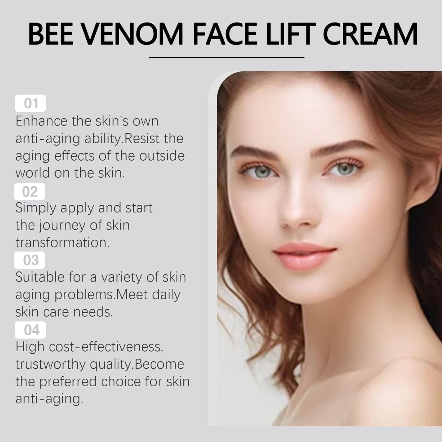 Bee Venom Cream, Bee Venom Face Lift Cream with Airless Pump - Wrinkle Removal & Firming, Moisturizing, Lifting & Recovery - for All Skin Types - 1.76 Oz-FemmiqueWomen