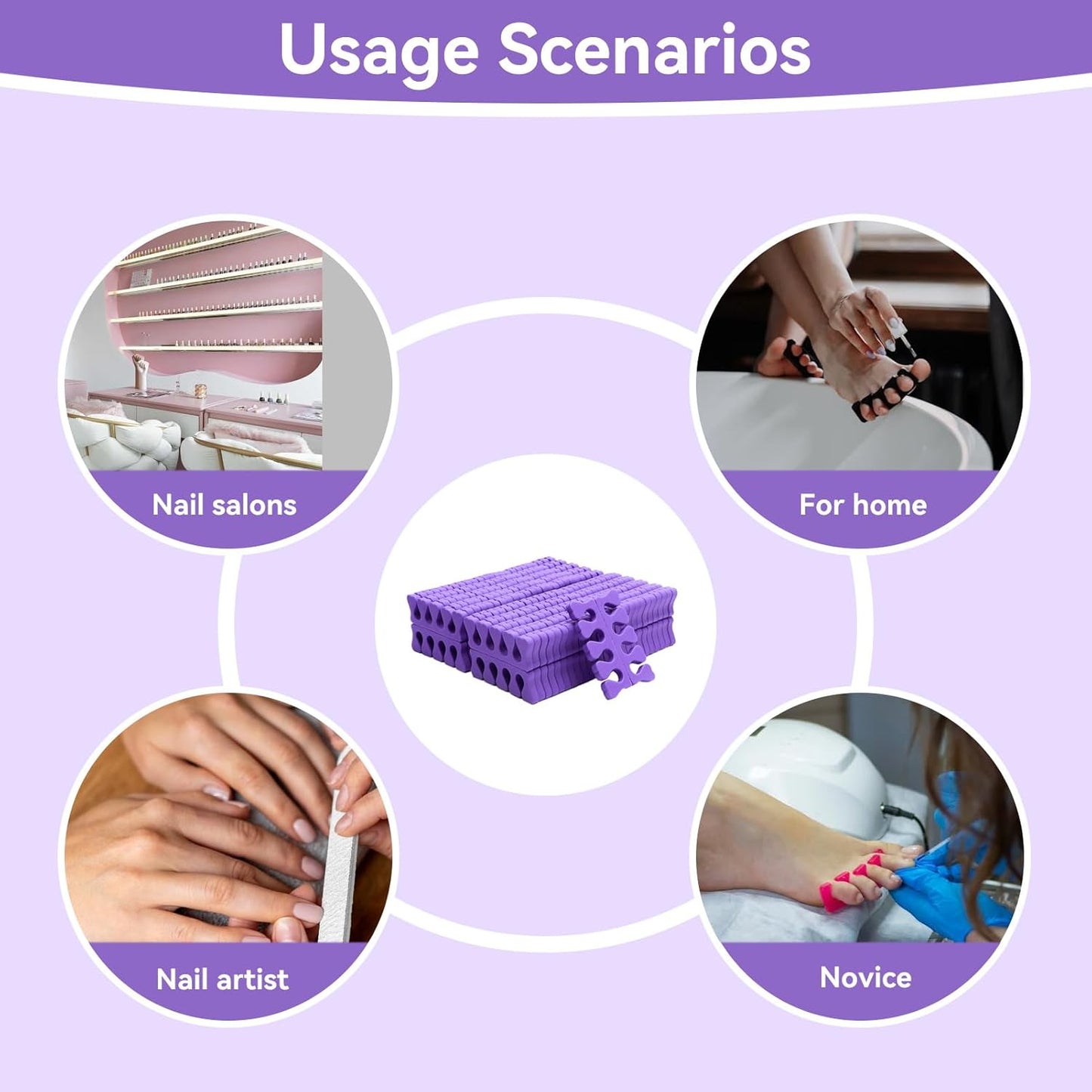 100PCS Sponge Toe Separator, Soft Toe Spreader Nail Art Finger Separator Divider Spacer Manicure Pedicure Tool for Nail Polish (Purple)-FemmiqueWomen