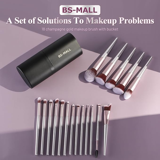 BS-MALL Makeup Brush Set 18 Pcs Premium Synthetic Foundation Powder Concealers Eye shadows Blush Makeup Brushes with black case-FemmiqueWomen