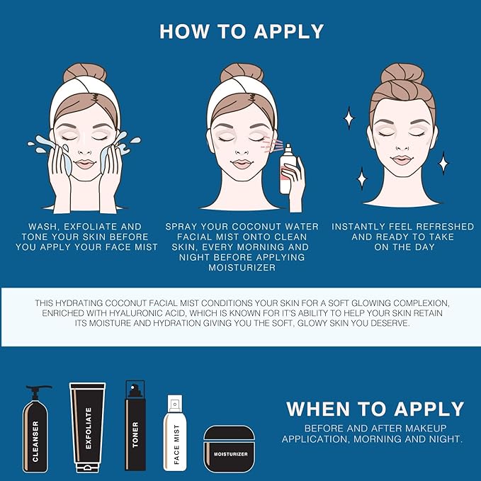 | Face & Body Mist Spray - Hydrating Coconut Water With Moisturizing Hyaluronic Acid | Instant Cooling, Conditoning, Hydrating | 8 FL OZ-FemmiqueWomen