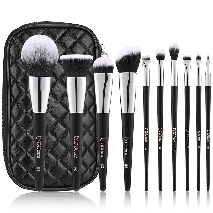 DUcare Makeup Brushes with Case 10Pcs Travel Makeup Brushset Women Gift Premium Synthetic Kabuki Foundation Blending Brush Face Powder Blush Concealers Eye Shadows with bag-FemmiqueWomen