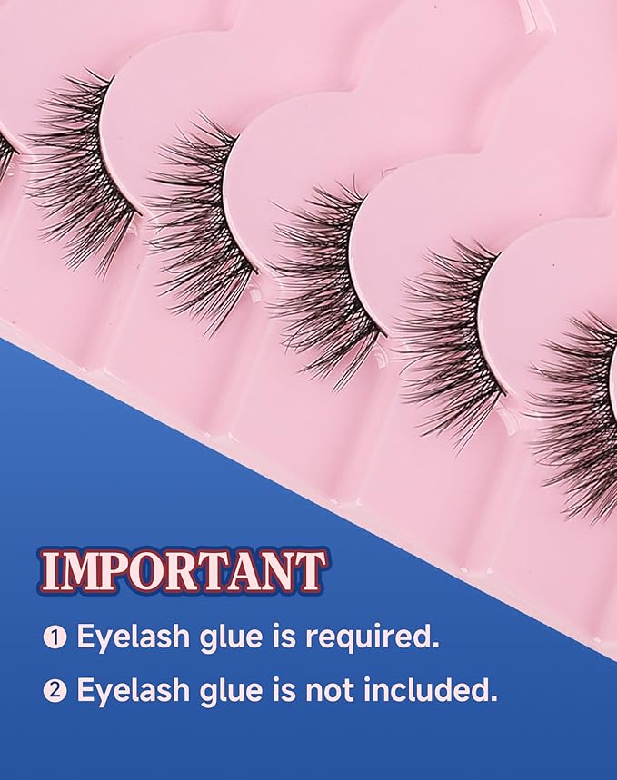 Half Lashes Natural Eyelashes Wispy Lashes Natural Look Cat Eyelashes False Corner Lash Soft Fluffy 3/4 False Eyelash 7 Pairs 14MM D19-FemmiqueWomen