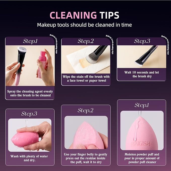 Makeup Brush Set, Flat Top Kabuki Brush Premium Foundation Brush for Liquid, Cream, and Powder with 2 Makeup Sponge for Foundation, Powder, Blush, and Concealer-FemmiqueWomen