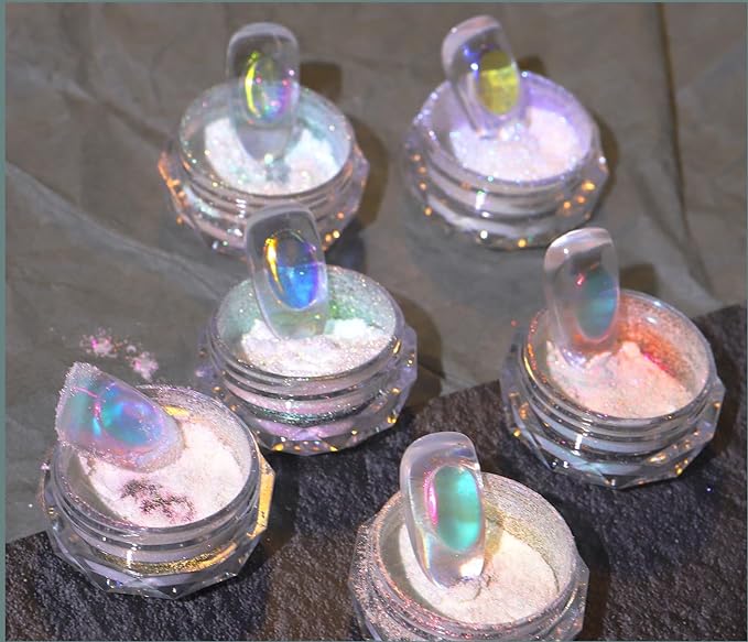 3 Boxes Ice Transparent Aurora Nail Powder Neon Rainbow Holographic Chameleon Powder Multi Chrome Iridescent Pigment Pearlescent Nail Art Glitters (Transparent #1#2#3)-FemmiqueWomen