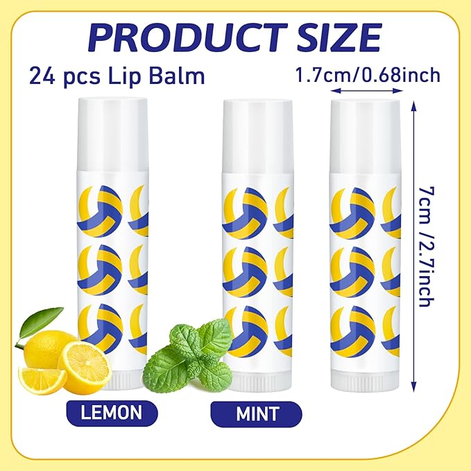 24 Pcs Volleyball Lip Balm Volleyball Team Gifts Volleyball Party Favors Volleyball Lip Balm Gift for Volleyball Team Volleyball Party Guest Supplies (Blue,white,yellow)-FemmiqueWomen