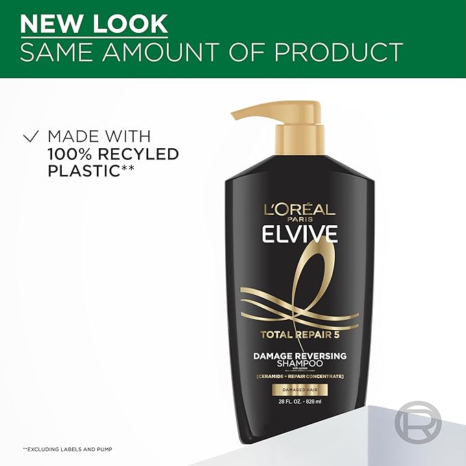 L'Oreal Paris Elvive Total Repair 5 Repairing Shampoo and Conditioner for Damaged Hair, 28 Ounce (Set of 2)(Packaging May Vary)-FemmiqueWomen