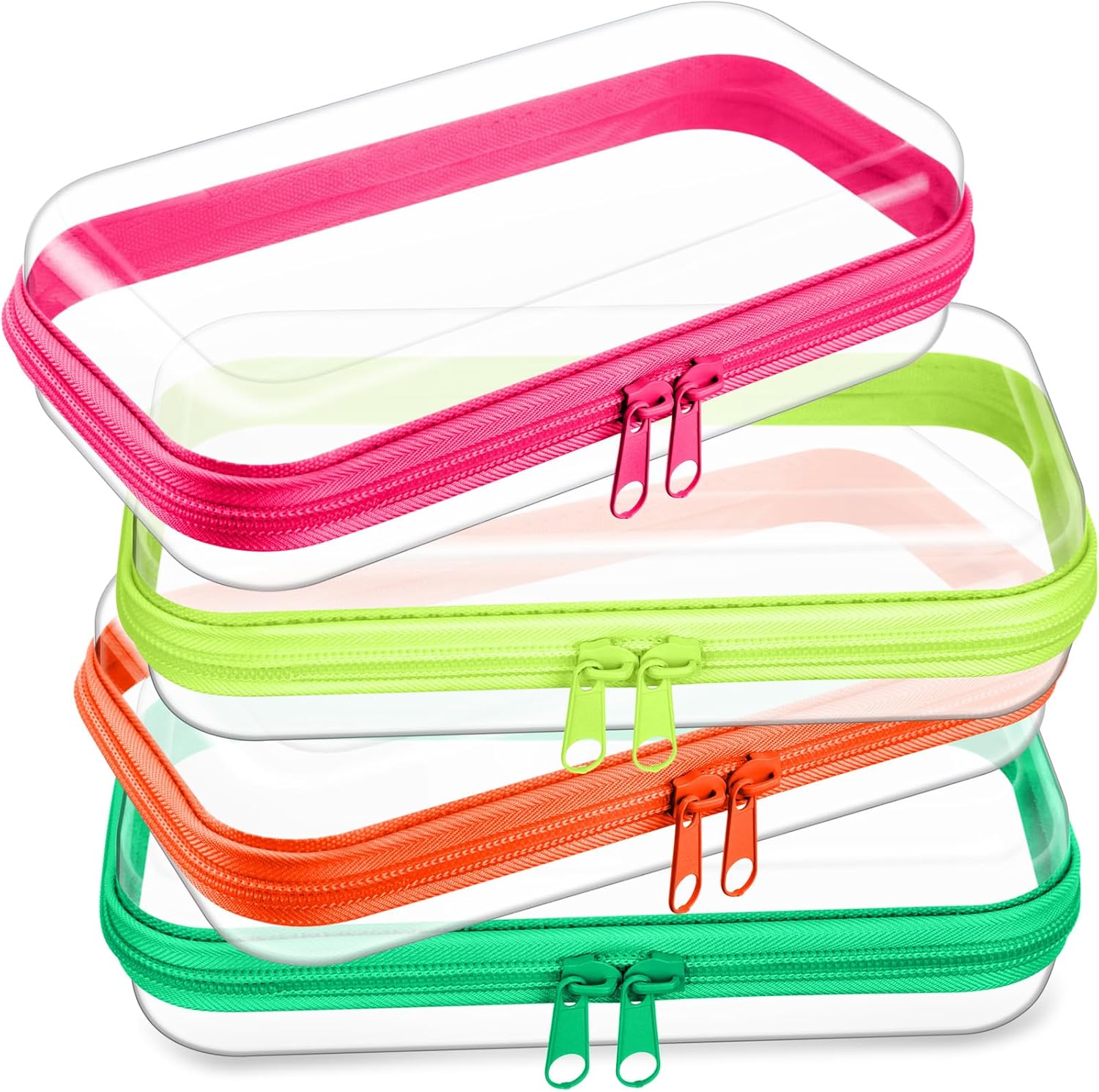Hoolerry 4 Pcs Hard Clear Zipper Case Makeup Bags Plastic Pencil Pouch Transparent Storage Box Containers for Cosmetics, Snacks, Building Blocks, Puzzles(Fluorescent,7.5 x 3.9 x 2 in)-FemmiqueWomen