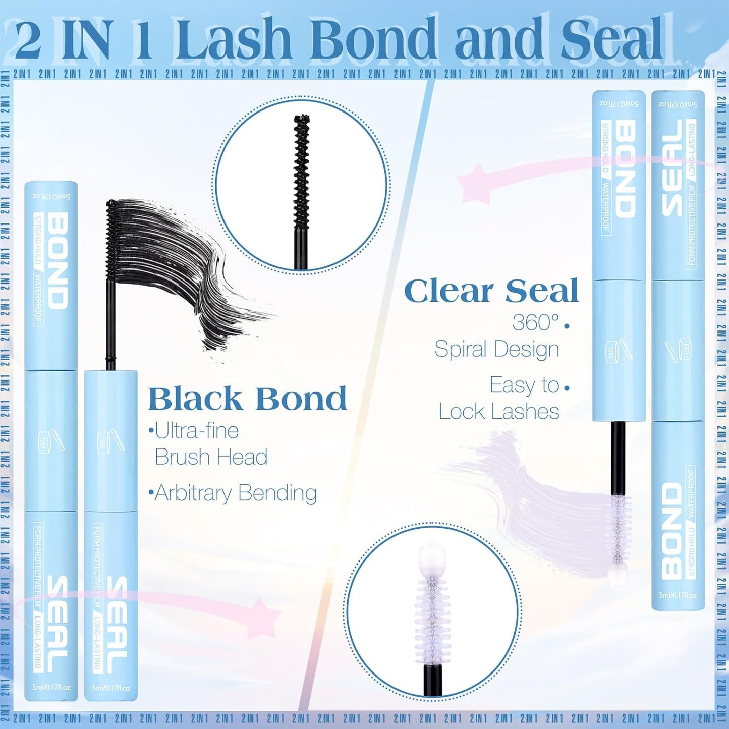 Lash Glue 2 in 1 Lashes Bond and Seal Waterproof Eyelash Glues Strong Hold Eyelash Adhesives Long Lasting Lash Cluster Glue for Eyelashes Extensions DIY at Home by ZANLUFLY-FemmiqueWomen