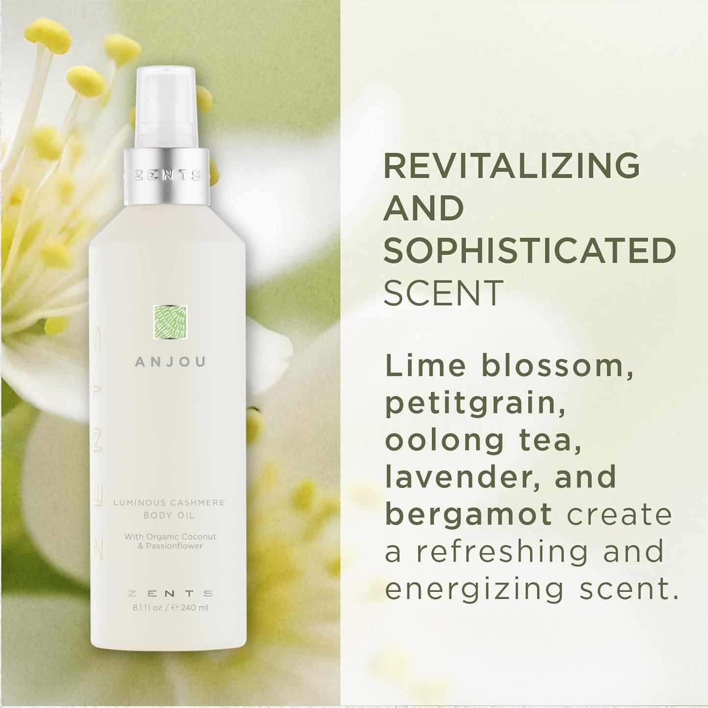 Zents Luminous Cashmere Body Oil (Oolong Fragrance) | Moisturizing Body Oil with Vitamin E & Organic Coconut Oil | Softens & Smooths Skin | 8 fl oz-FemmiqueWomen