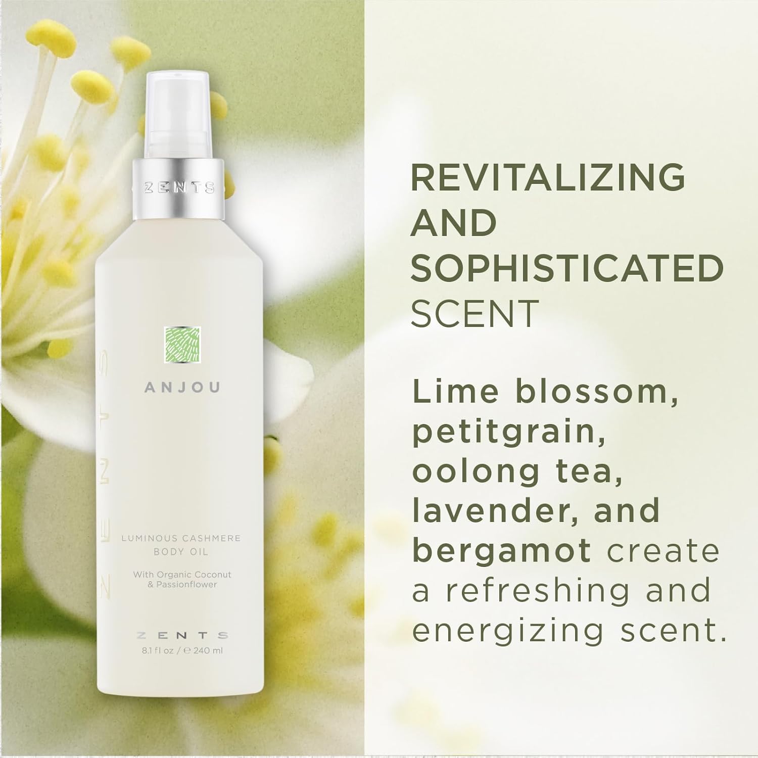 Zents Luminous Cashmere Body Oil (Oolong Fragrance) | Moisturizing Body Oil with Vitamin E & Organic Coconut Oil | Softens & Smooths Skin | 8 fl oz-FemmiqueWomen