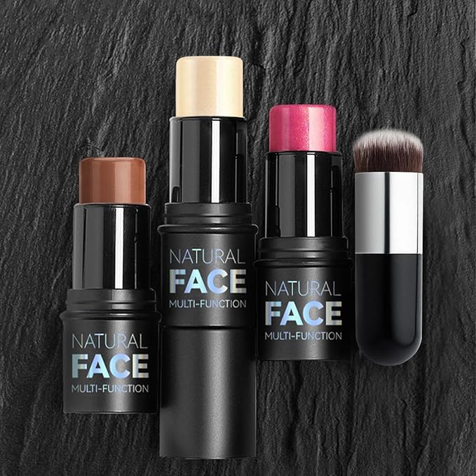 3Pcs Contour Highlighter Cream Blush Stick for Cheeks Eyes Lips Lightweight Dewy Finish Blush Stick Waterproof Long Lasting Contour Stick Trio Wand Face Makeup Set for Girls and Women (1+3+4)-FemmiqueWomen
