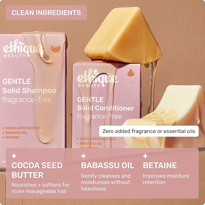 Ethique Gentle Unscented Shampoo Bar with Cocoa Butter - Plastic-Free, Cruelty-Free, Vegan, 3.88 oz - Formerly Bar Minimum-FemmiqueWomen
