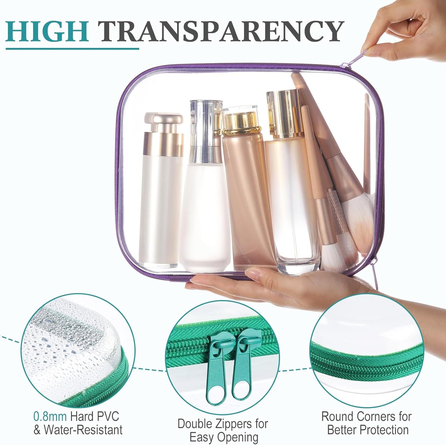 Sanwuta 6 Pcs Clear Hard Zipper Case Pencil Pouches Hard Plastic Zipper Pouches Makeup Bag Transparent Cases for Snacks Plastic Storage Organizer Box for Travel-FemmiqueWomen