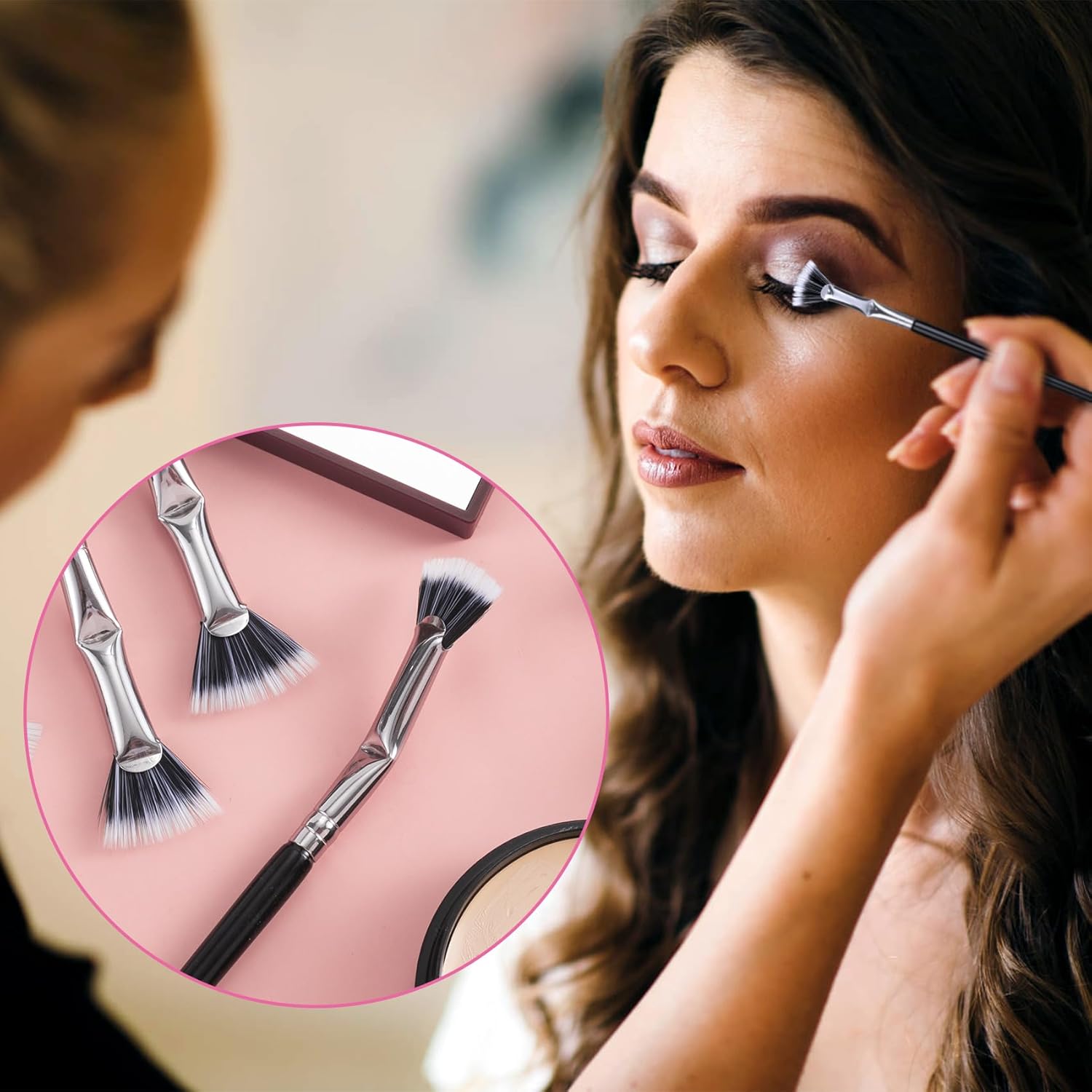 PAGOW 2 Pcs Folding Angle Scalloped Lash Brush, Multifunctional Mascara Fan Brush for Lashes, Mascara Brush Eyelash Comb Separator, Eye Lash Fan Brush Wands Makeup Tool (Black+Brown)-FemmiqueWomen