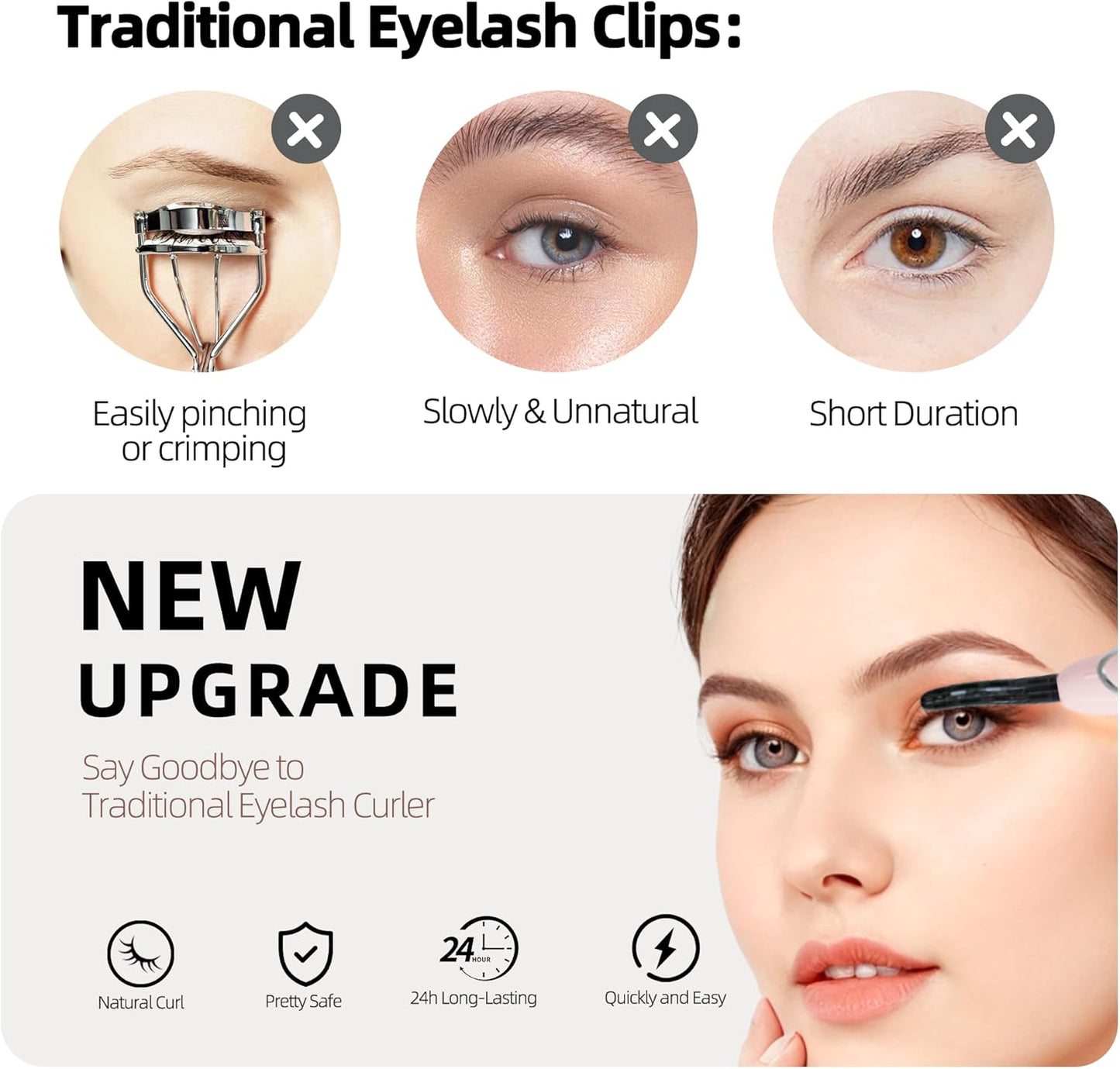 Heated Eyelash Curler, S600 Heated Lash Curler, Accurate Temperature Control Electric Eyelash Curler Heated - Intelligent Power Off, Natural Long Lasting Makeup - Primrose Pink/Silver-FemmiqueWomen