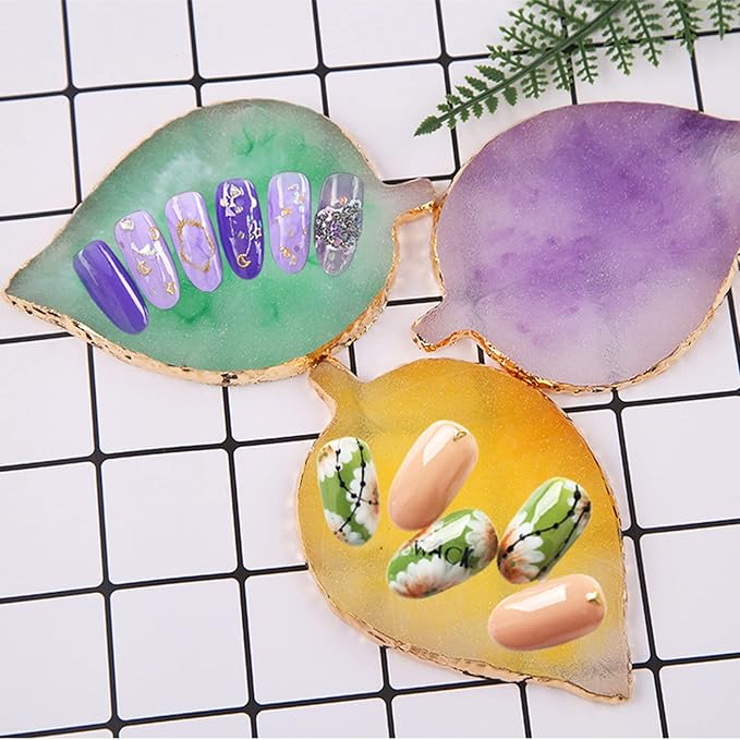 1 Piece Nail Art Palette Nail Polish Palette Mixing Palette Makeup Plate Nail Plate for Nail Art Nail Tip Holder Nail Art Display (gray leaf)-FemmiqueWomen