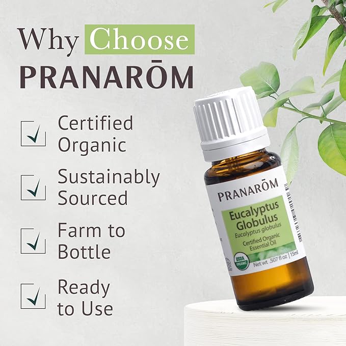 Pranarom USDA Certified Organic Eucalyptus Globulus Essential Oil (15ml), 100% Pure Undiluted Therapeutic Grade from Portugal for Aromatherapy, Diffuser, Topical Care, Relaxation-FemmiqueWomen